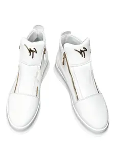 Men's High Top Sneakers, Dual Zipper Metal Decor, Thick Sole Casual Shoes, Versatile Boardwalk Style, Trendy European & American Design