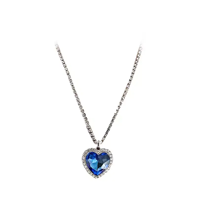 Royal Blue Heart Shape "Heart of the Ocean" Non-Natural Crystal Pendant Necklace, Adjustable Chain, Elegant Design, Gifts for Girlfriend, Special Event Accessory, Romantic Gifts For Girlfriend, Bling Necklace, Birthday