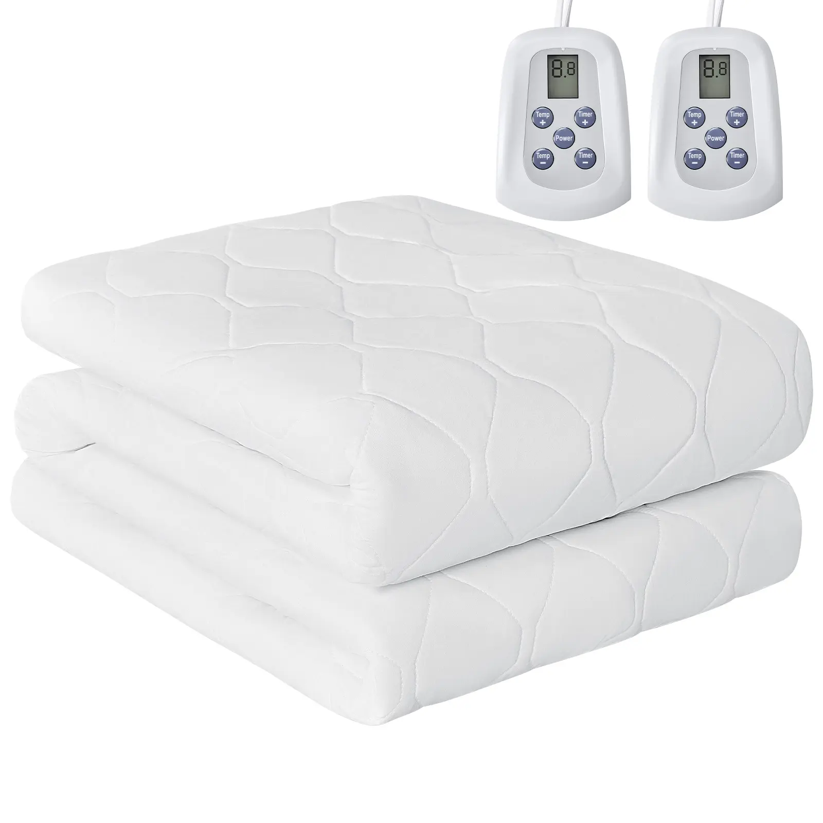Heated Mattress Pad – Quilted Electric Bed Warmer with 12 Heat Settings, 10‑Hour Auto Shut‑Off, Machine Washable,White