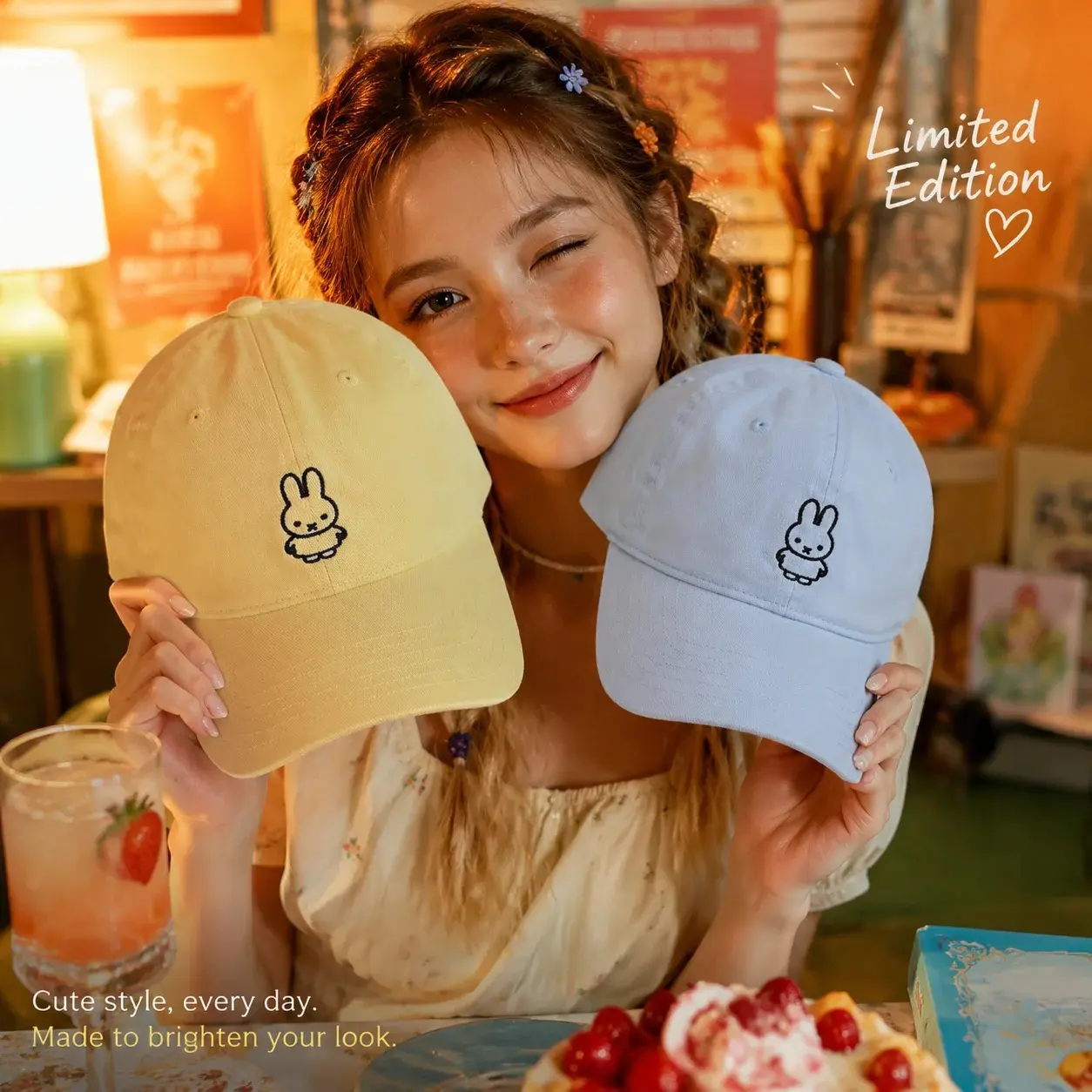 Miffy Rabbit Embroidery Simple Creative Casual Baseball Cap Sun Protection Fashion Versatile Cartoon Pattern New