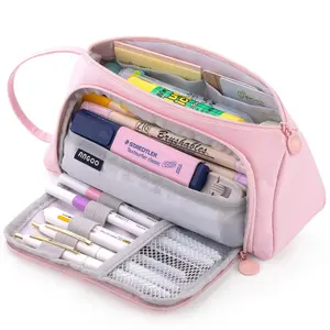 Large Capacity Canvas Pencil Case, Fashion Multi-Layer Girls' Pen Bag, Unique Triangular Design, Simple Practical, Perfect for School Use
