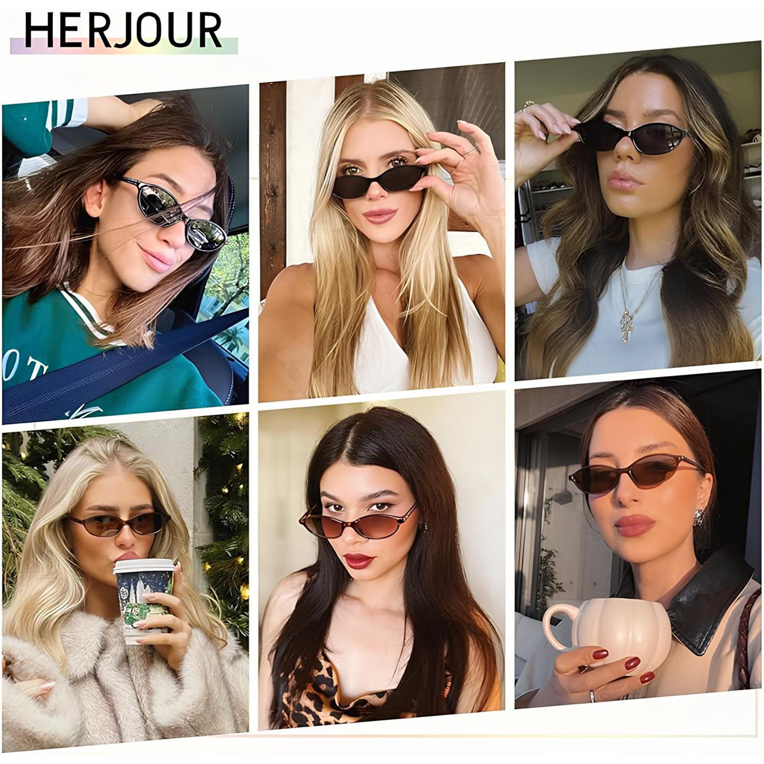 〖Summer Vibes〗3 PCS Retro Oval Sunglasses for Women Chic Cat Eye 90s Sunnies Lightweight Narrow Shades Trendy UV Protection Sunglasses Vintage Rich Girl Sunglasses Women#tiktokshopbacktoschool