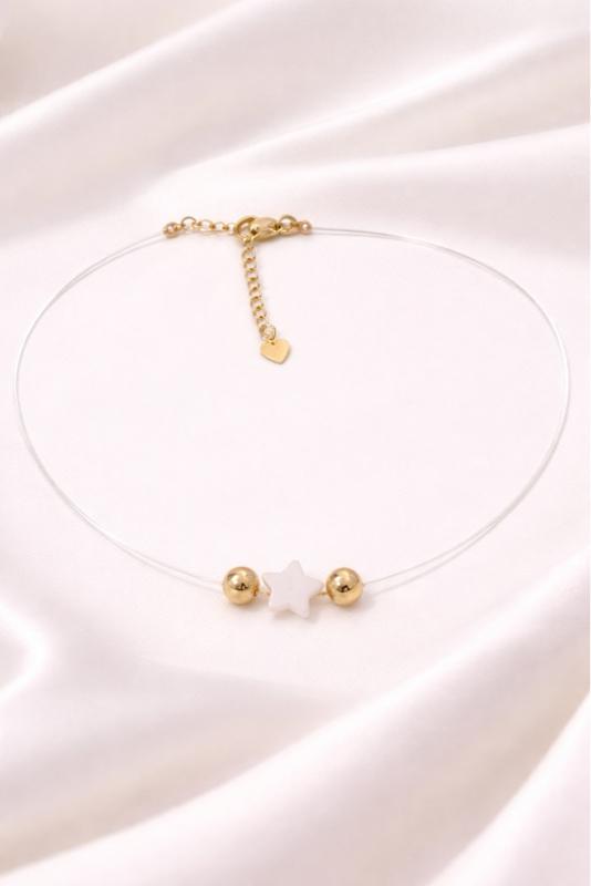 Minimal Gold Plated Necklace with Natural Mother of Pearl Beads (Star or Flower) | Adjustable 16” & 18”