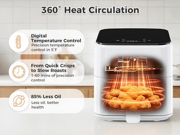4-in-1 Air Fryer 3QT, 400°F Hot Oven with Roast, Reheat & Dehydrate Functions, Nonstick Basket & Crisper Plate