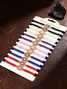 12 Piece Set Virgin Mary Stackable Bracelets, Unisex Adjustable Catholic Religious Jewelry Colorful Crystal Oval Pendant Gift, Bracelet With Pendant