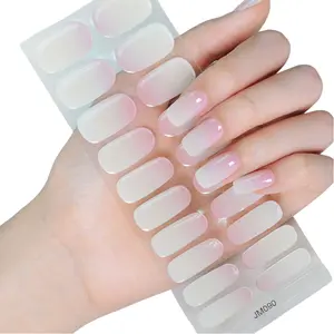 PELCAS Pink & White Ombre Gel Nail Strips Kit  | 20PC Semi-Cured UV Gel Nails | Salon Look at Home in 60s!