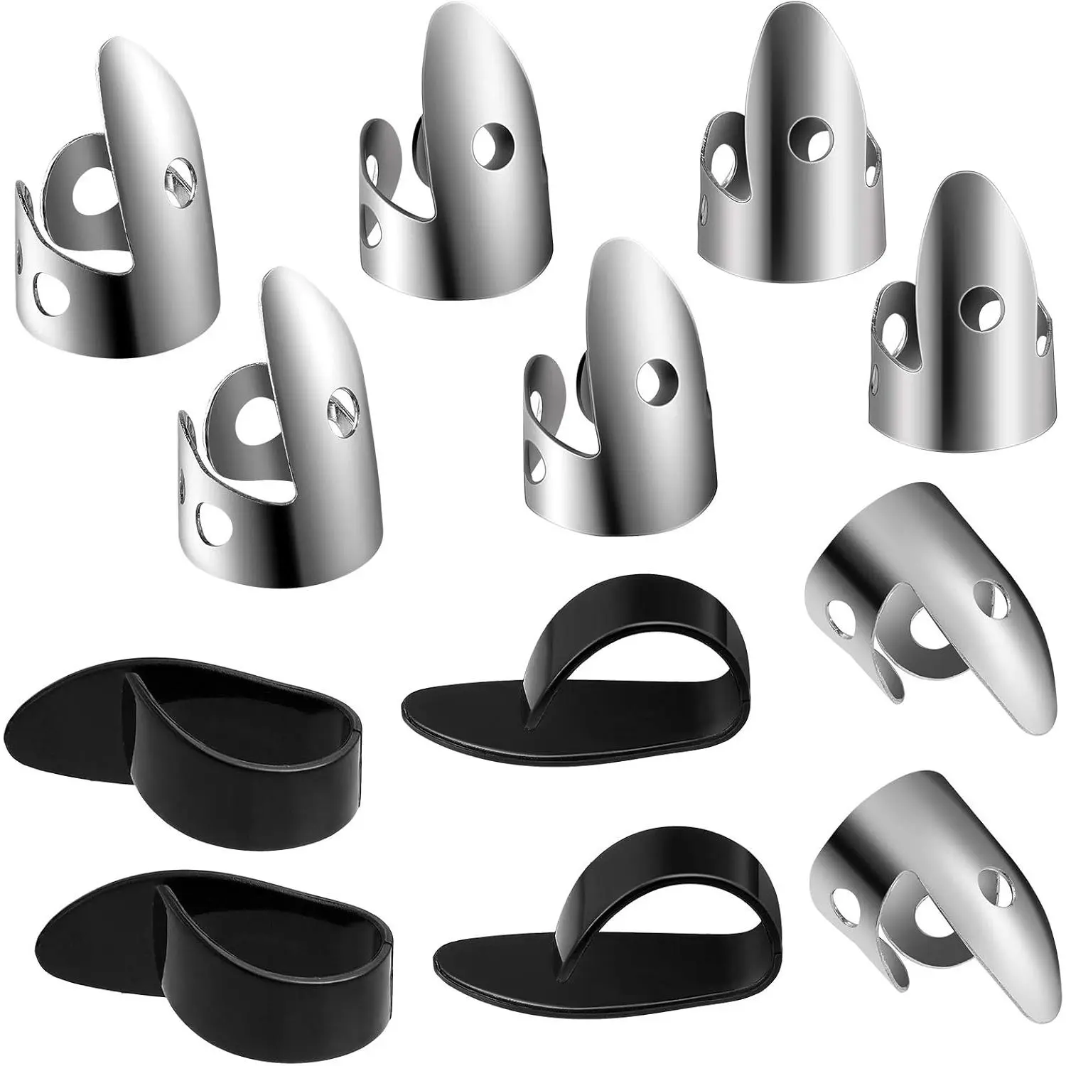 12 count Steel Finger Picks Set, Including Stainless Steel Finger Picks and Thumb Picks, Metal Finger Picks Adjustable Bass Finger Picks for Guitar, Banjos and Other (Simple Style)