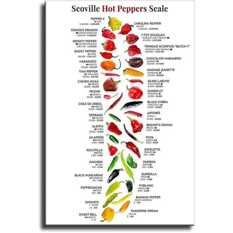 Scovill Hot Peppers Scale , Chilli Capsicum Knowledge Posters Nature Plant Decor Ornaments Room Decoration Photo Wall Artistic Print