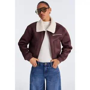 Jasmine Faux Suede Bomber Jacket - Chocolate