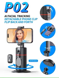 P02 Auto Face Tracking,  Remote Control,360º Rotation Face Body, No App Required, Tracking  holder for lives, Vlog Streaming Video, Rechargeable Battery Accessories Clip