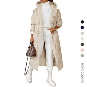 Danedvi Women's Chic Long Quilted Puffer Coat - Winter Hooded Long-Sleeve Button-Down Comfortable Elastic Padded Jacket with Pockets, Zipper, Matching Shell, Stylish Casual Women's Clothes Outerwear
