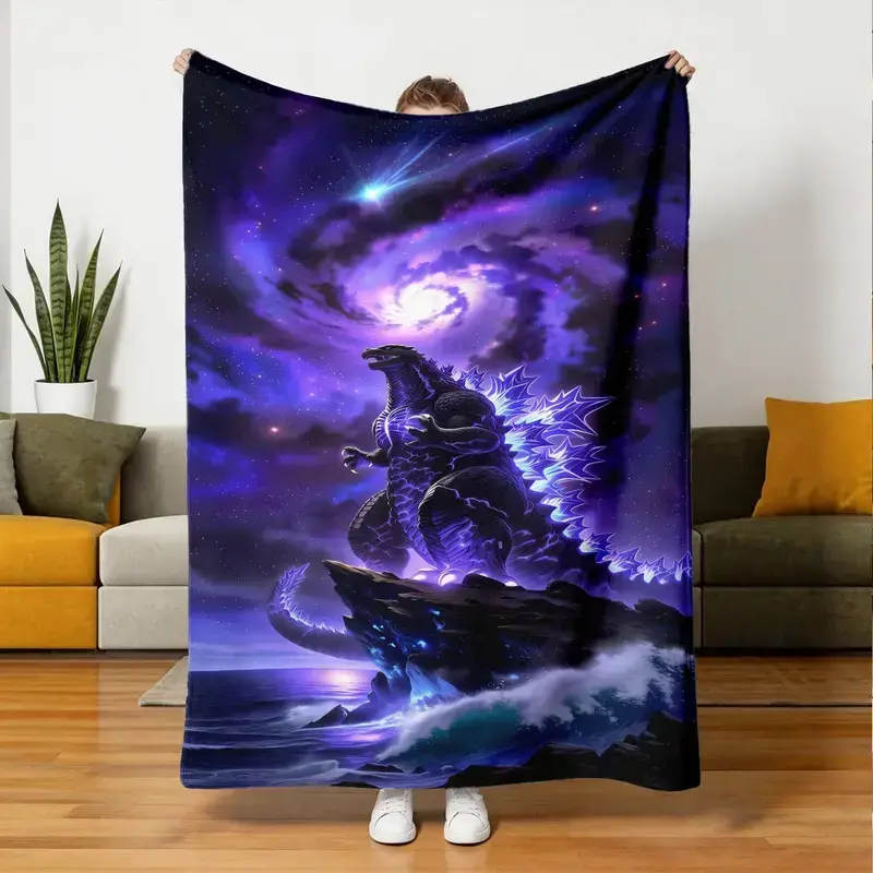 Godzilla Blanket Giant Monster Fleece Throw Blanket Kaiju Dinosaur City Print Soft Cozy for Sofa Bed Room Decor Perfect Gift for Monster Movie Fans