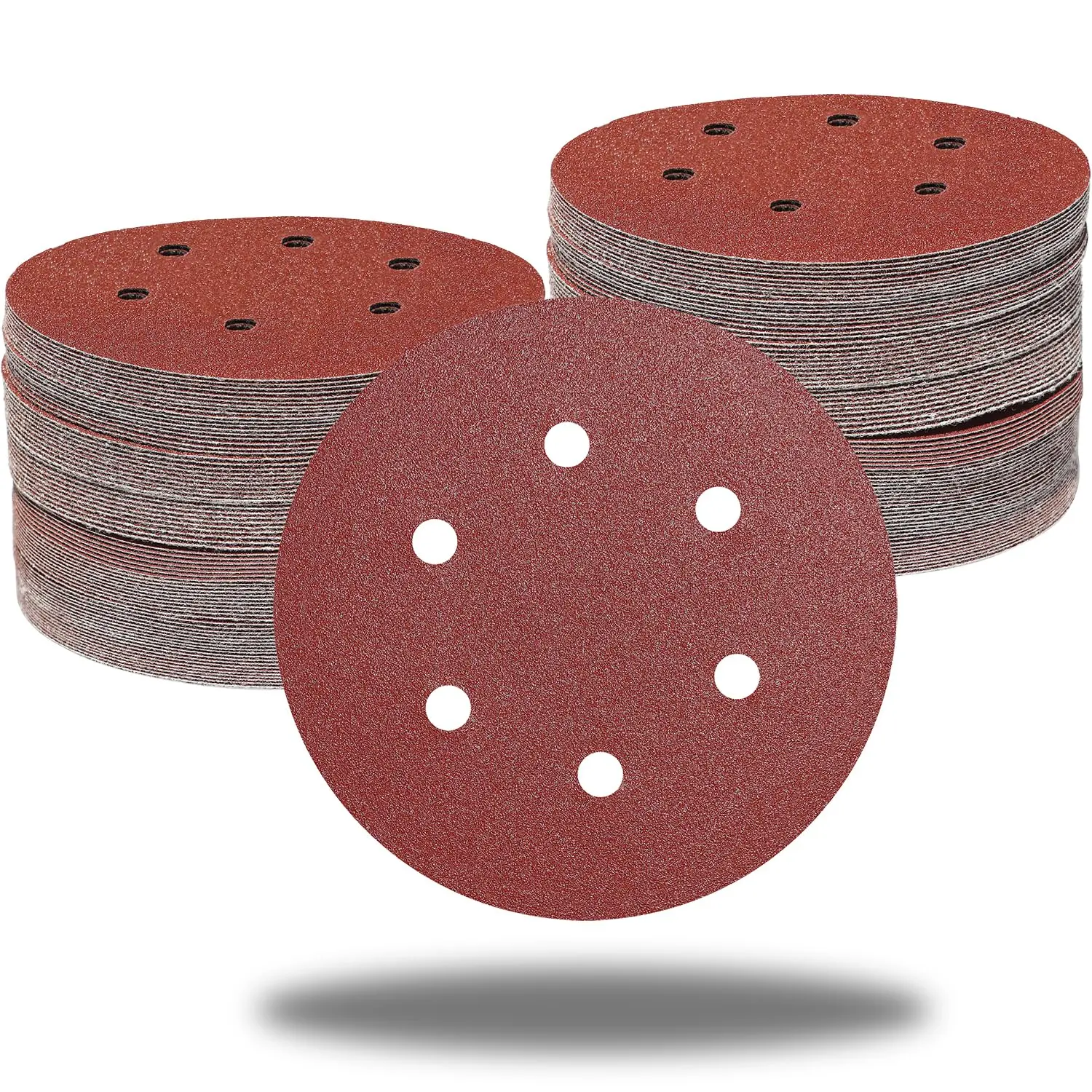100 count 6 Inch 6 Holes Sanding Disc Assorted - 60 80 120 150 240 Grits, 6" Hook & Loop Backing Random Orbital Sandpaper Sander Paper for Automotive , Woodworking , Metal