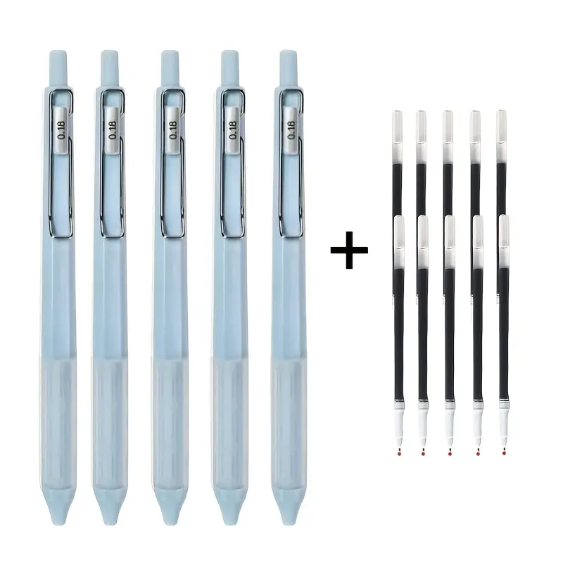 5pcs Gel Pen Set with 5 Refills, Black Ink 0.18/0.28/0.38mm Ultra Fine Point, Retractable Smooth Writing Pens with Silicone Grip, Cute Stationery for Journaling NoteTaking Sketching Drawing