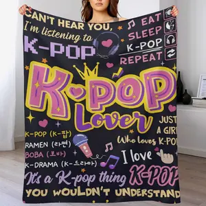 K-Pop Lover Collage Blanket, Eat Sleep K-Pop Repeat Throw, K-Pop Fan, Boba & Ramen, K-Drama Lover Blanket, Perfect Gift for Teen Girls, Soft Flannel Fleece Blanket