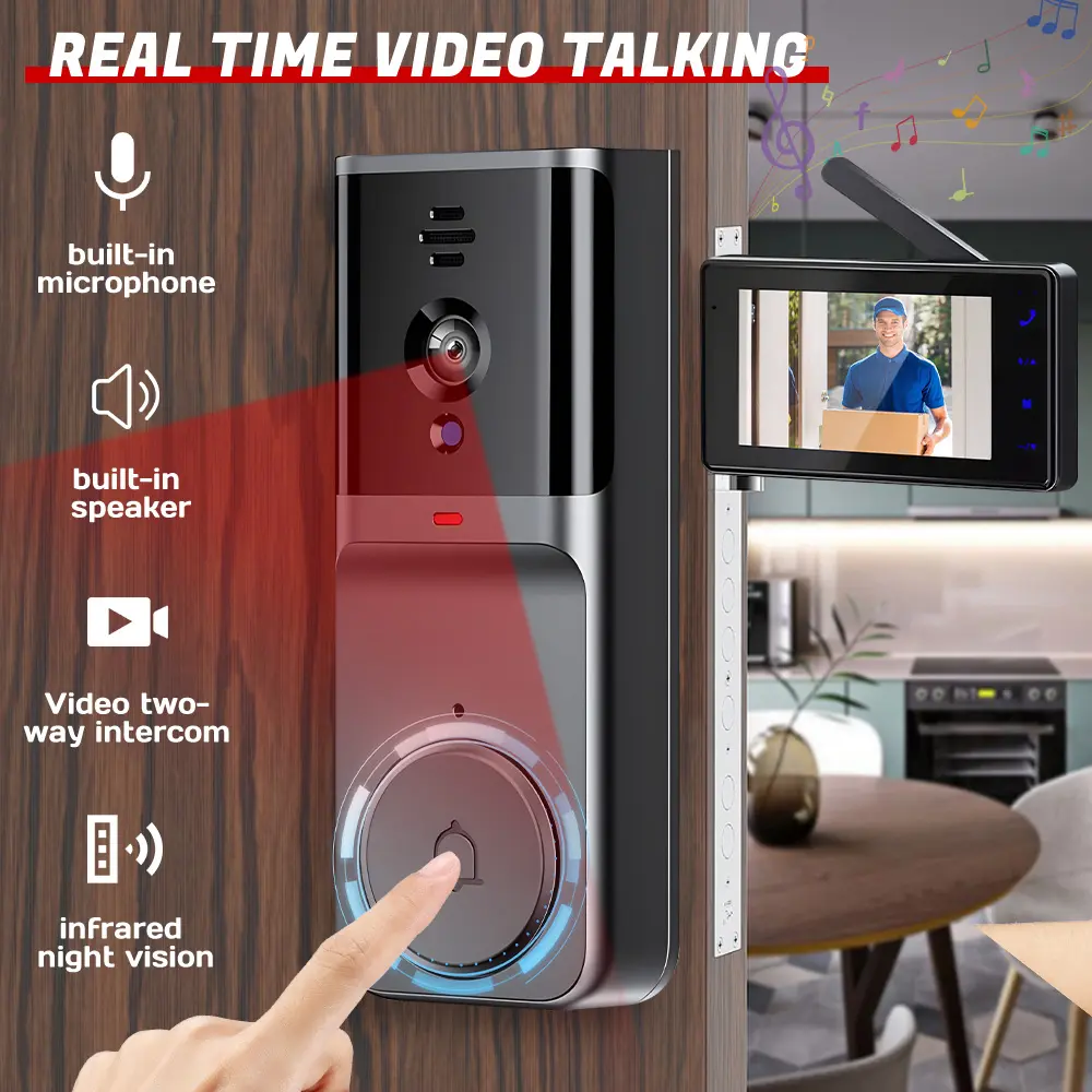 【Back To School Gift】KEPEAK Smart Doorbell Camera with 4.3in IPS Video Doorbell Screen - Wireless Home Intercom System, No WiFi Needed, Outdoor Use, 2-Way Talk, Night Vision for Home Security