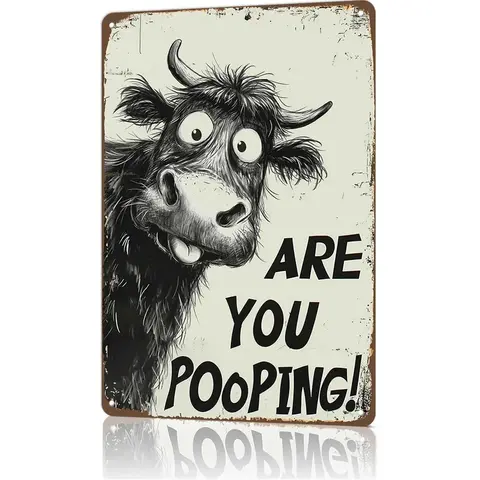 Vertical Iron Sheet Painting Funny Highland Cow Bathroom Sign Rustic Farmhouse Wall Decor Humorous Are You Pooping Cute Animal 8x12 Inch