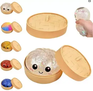 Dumpling Squishy Stress Relief Toy,TPR Material,Cute Steamer Box Packaging,Summervibes Gift for Kids & Anime Fans