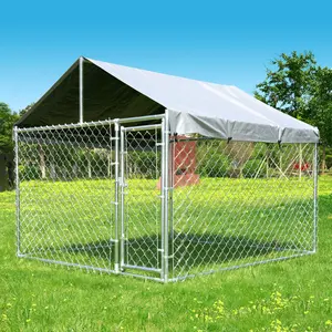 HITTITE 6.8'L x6.8'W x 5.65'H and 10'L x 6'W x 7.65'H Large Dog Playpen Outdoor, Heavy Duty Chain Link Metal Dog Kennel Dog Exercise Dog Pen Dog Run with Lockable Door and Water-resistant Canopy, for Medium and Large Dogs