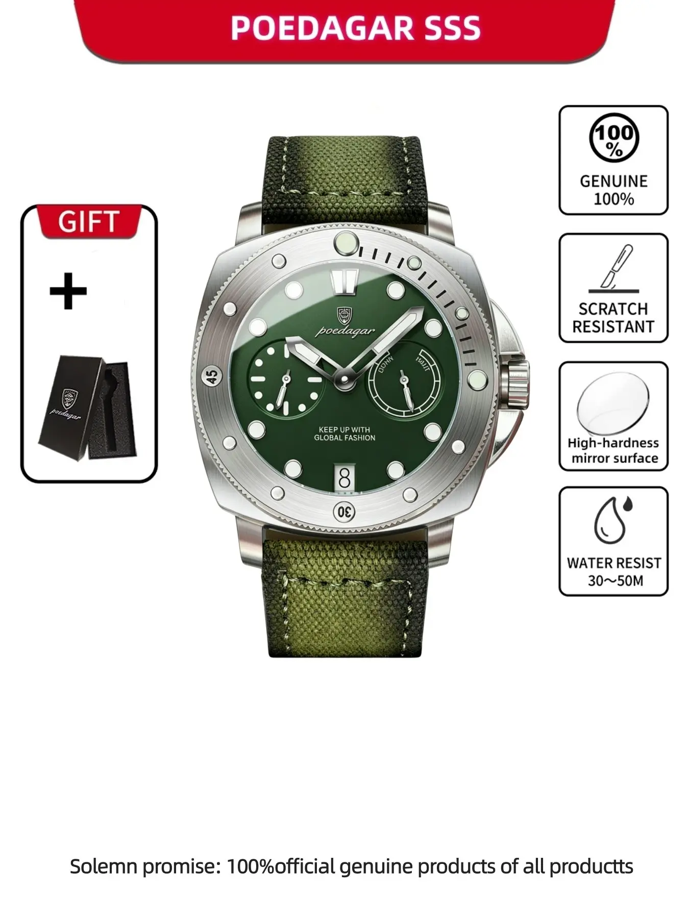 Poedagar Luxury Watch for Men, Stainless Steel Date Week Quartz Chronograph Watch, Waterproof Luminous Military Style, High Quality Men's Wristwatch, Quartz Analog Wristwatch