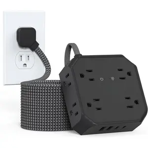 Surge Protector Power Strip-15 Ft Flat Plug Extension Cord with 8 Widely Outlets and 4 USB Ports(2 USB C) Multi Plug Outlet Extender for Office, School, Travel and Dorm Room Essentials-Black