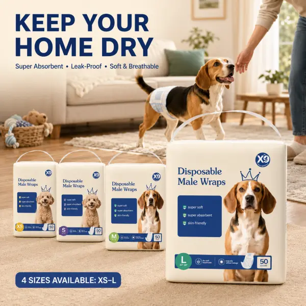 X9 50 Count Disposable Male Dog Wraps, Super Absorbent Leak-Proof Belly Bands for Male Dogs, Soft Breathable Dog Diapers for Marking, Puppy Training & Incontinence, XS–L