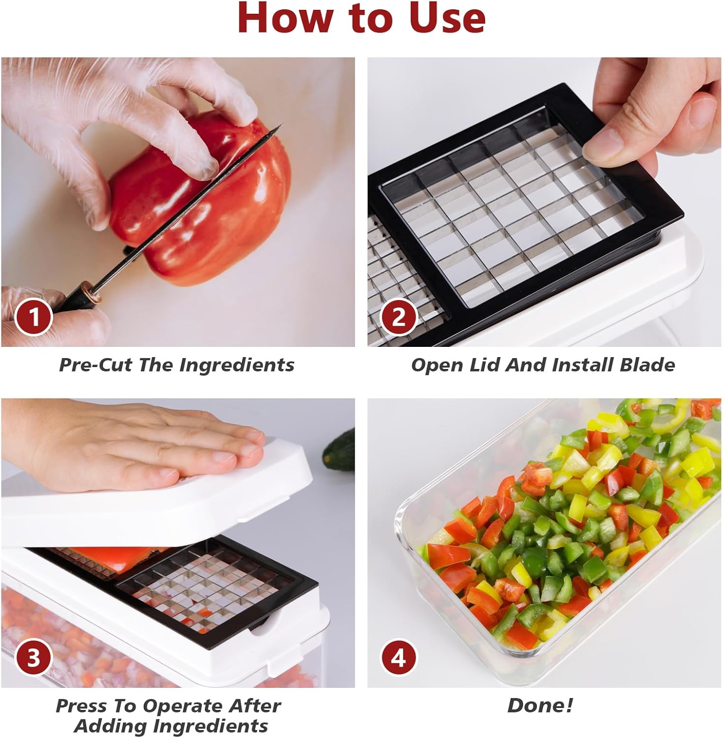 Vegetable Chopper, Onion Chopper Dicer, Mandoline Slicer, Food Chopper with Container, Vegetable Cutter for Salad Potato Carrot Garlic（2 Blades, White Black）