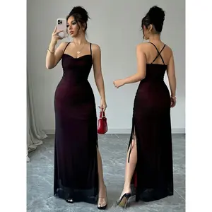 Women's Mesh Patchwork Cross Back Maxi Long Dress, Spring Summer New, Sexy Style, Perfect for Dates and Sister GatheringsRAIMENTRY