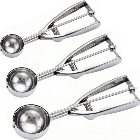 Ice Cream Scoop, 3Pcs Cookie Scoop Set, 18/8 Stainless Steel Cookie Dough Scoop, Cookie Scoops for Baking Set of 3, Ice Cream Scooper with Trigger Release, Cookie Scooper for Baking