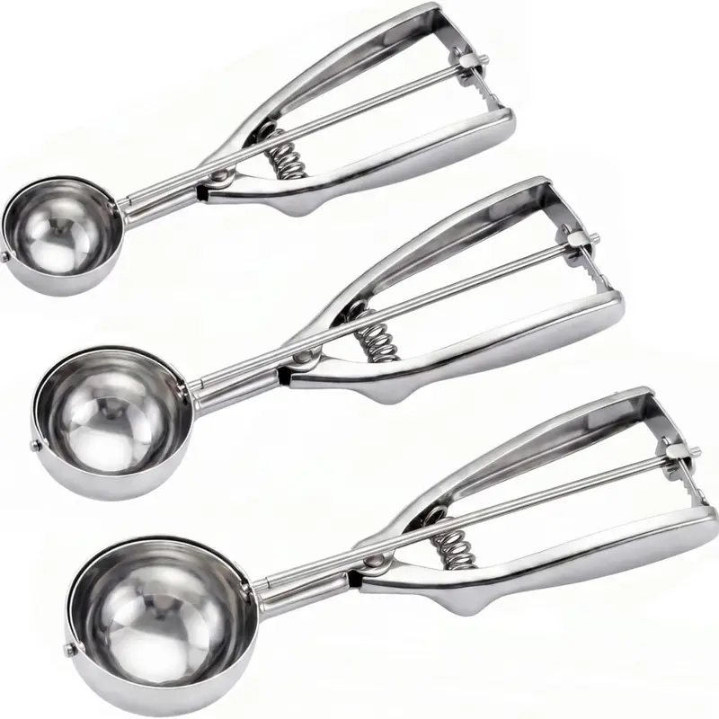 Ice Cream Scoop, 3Pcs Cookie Scoop Set, 18/8 Stainless Steel Cookie Dough Scoop, Cookie Scoops for Baking Set of 3, Ice Cream Scooper with Trigger Release, Cookie Scooper for Baking