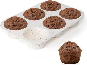 CAKETIME Jumbo Muffin Pan, 3.5 Inch Large Muffin Pan 6 Cup Silicone Jumbo Muffin Tin for Baking Giant Homemade Muffins, Cupcakes, Frittatas Non Stick 1 Pack Confetti JIASHI