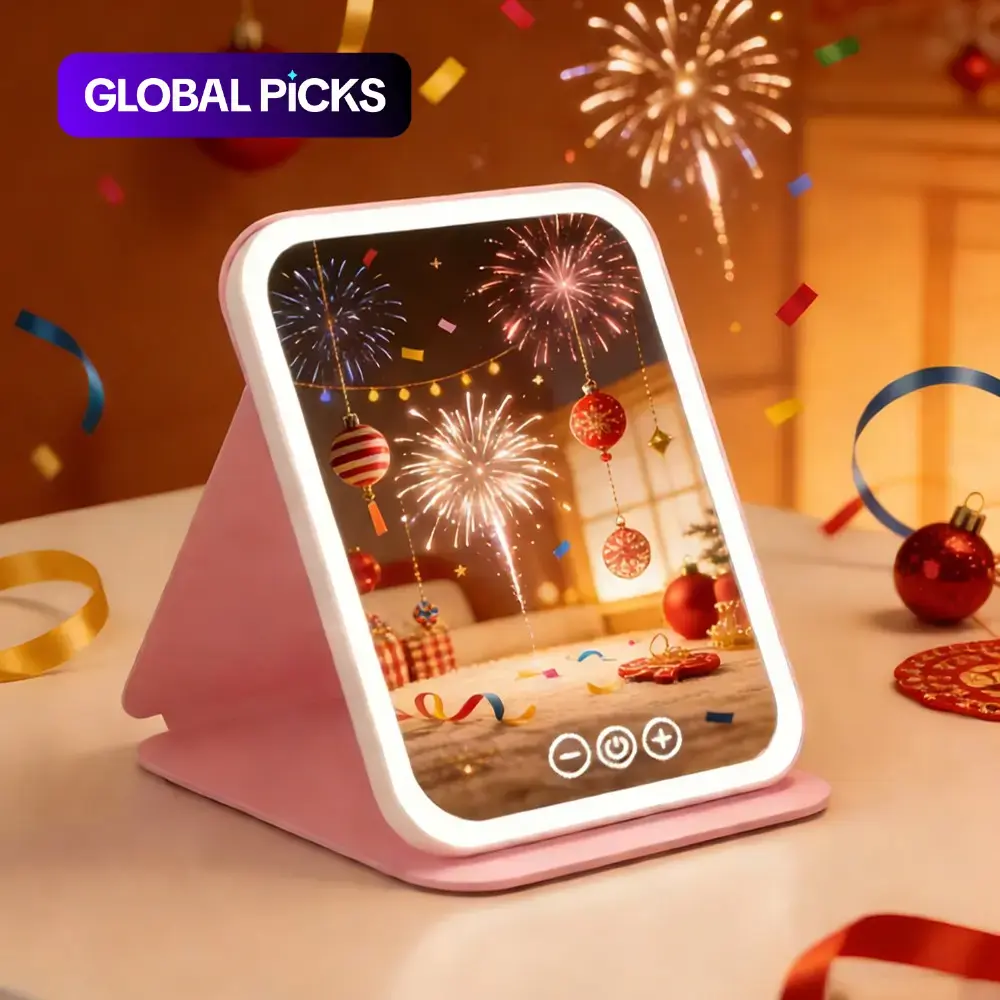 Rechargeable LED Makeup Mirror, Foldable Travel Vanity Mirror with 3 Color Lighting Modes and Touch Dimming #GLOBAL PICKS