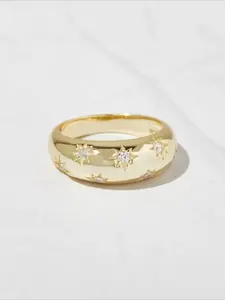1pc Fashionable Smooth Star Copper Inlaid Zircon Ring with Minimalist Design, Exquisite and Elegant for Women, Versatile for Daily Commuting, and A Stylish Ring Gift