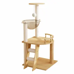 41.3" Modern Cat Tower, Wood Cat Tree Tower for Indoor Cats, Cat Treewith Sisal-Covered Scratching Posts and Top Perch, Cat Condo with Acrylic Hammock for Small Large Cats