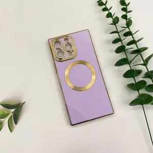 Solid Color Phone Case with Ring, Magnetic Suction Electroplating Square Mobile Phone Case, Phone Accessories Compatible with iPhone 16 15 14 13 12 11 Pro Max Plus, Casing