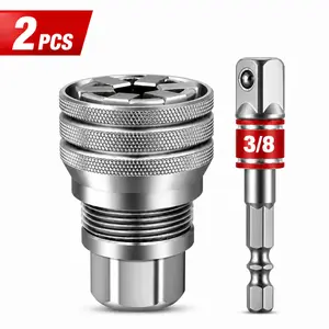 2PCS Universal Socket Set, Adjustable 10-19mm Wrench Socket with 3/8 Drill Adapter for Nuts & Hex Bolts