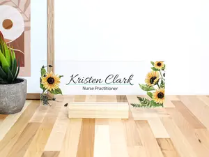 Personalized name plate for desk nameplate sign modern office business decor executive desk name plate desk name watercolor flower (8"x3")