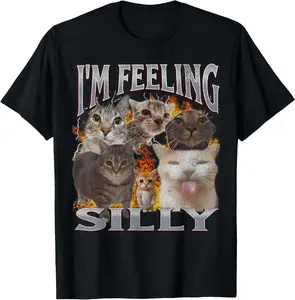 100% Cotton I'm Feeling Silly Funny Cat Meme Bootleg Graphic Men Women T-Shirt