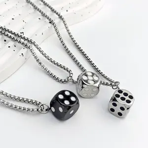 titanium steel dice pendant necklace hip-hop punk couple long necklace non-fading shiny dice clavicle chain gift