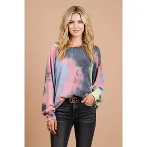 BiBi Tie Dye Terry Top With Dolman Sleeves