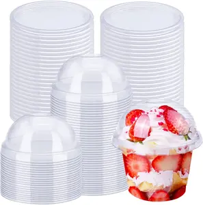 50 Pack 8oz Clear Disposable Plastic Cups with Dome Lids (Hole), PET Dessert Cups & Snack Bowls for Ice Cream, Cake, Fruit, Parfait, Pudding, Jello Shots