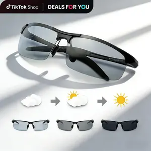 Smart Photochromic Polarized Sunglasses for Men Women UV400 Protection Lightweight Retro Square Frame Day Night Driving Fishing Golf Running Climbing