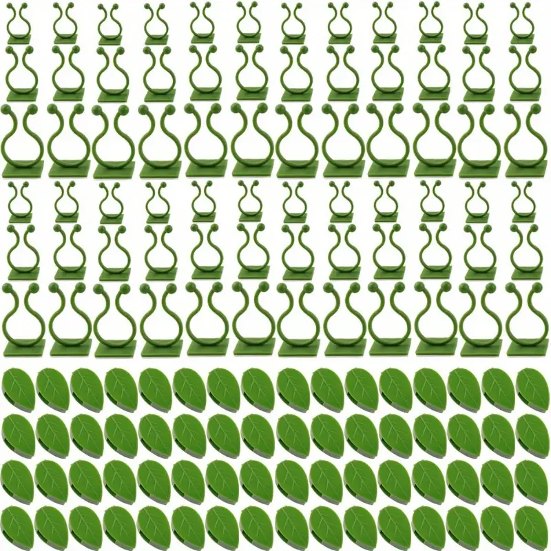 200PCS Plant Climbing Wall Fixture Clips Self-Adhesive Hook Vines Traction Clips Invisible Holder Garden Supplies Green Leaf Simulation Self-Adhesive Hook Wire Fixing Supporting Garden Obelisk Trellis