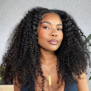 Drawstring V Part Wig Kinky Curly Wigs Human Hair Beginners Glueless Wigs All Size Fit Curly Hair 180% Density V Part Wigs For Women