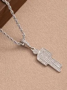 Hip-Hop Style Blue Synthetic Zirconia Pendant Necklace - Edgy Crooked Villain Design, Unisex Alloy Chain for Daily & Vacation Jewelry, All-Season Fashion Accessory, Daily Wear, Bold Design, Stylish Craftsmanship, Statement Jewelry