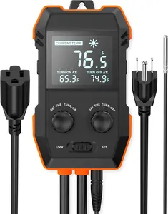 WH2408 Temperature Controller 10A 1200W, Digital Thermostat Controlled Outlet Plug  for Reptile Terrarium Greenhouse Homebrew Aquarium Seedling Mat, Heating or Cooling Mode