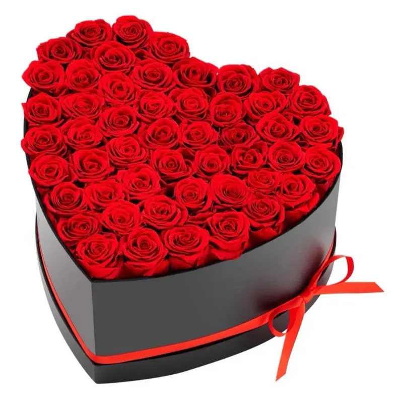Forever Flowers, 50 Preserved Roses in a Heart Shape Box, Eternal Flowers Immortal Bouquet Birthday Present for Delivery Prime Women Her Wife Mothers, Anniversary, Valentine's Day, Christmas, Red