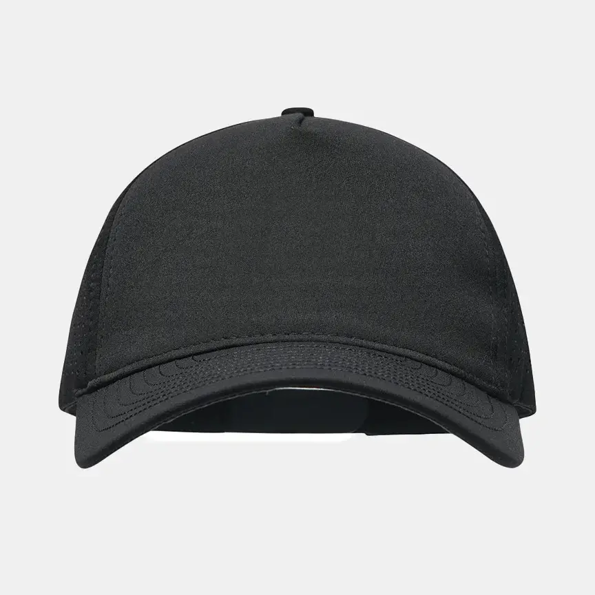 Performance Black Running Cap - Laser Perforated Breathable Athletic Hat, Quick-Dry Sport Cap for Gym & Workout