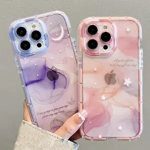 Pink Purple Dream Starry Sky Luminous Bumper Case For iPhone 11 12 13 14 15 Pro Max XS XR X 14 Plus Clear Shockproof Cover