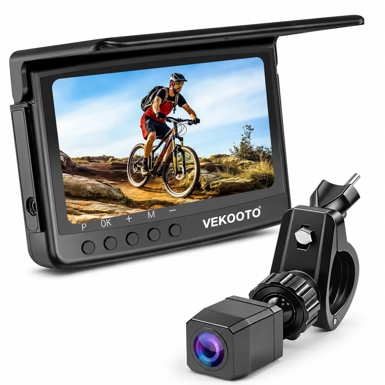 VEKOOTO VB5 Waterproof Ebike Rear View Camera Kit - Rechargeable Battery, 360 Adjustable Mount, 5-inch HD 1080P Monitor, Color Night Vision, 110 Wide-Angle Lens, 9.8ft Cable, 3 Mins Easy Install - Road Bikes Accessories | VEKOOTO Store